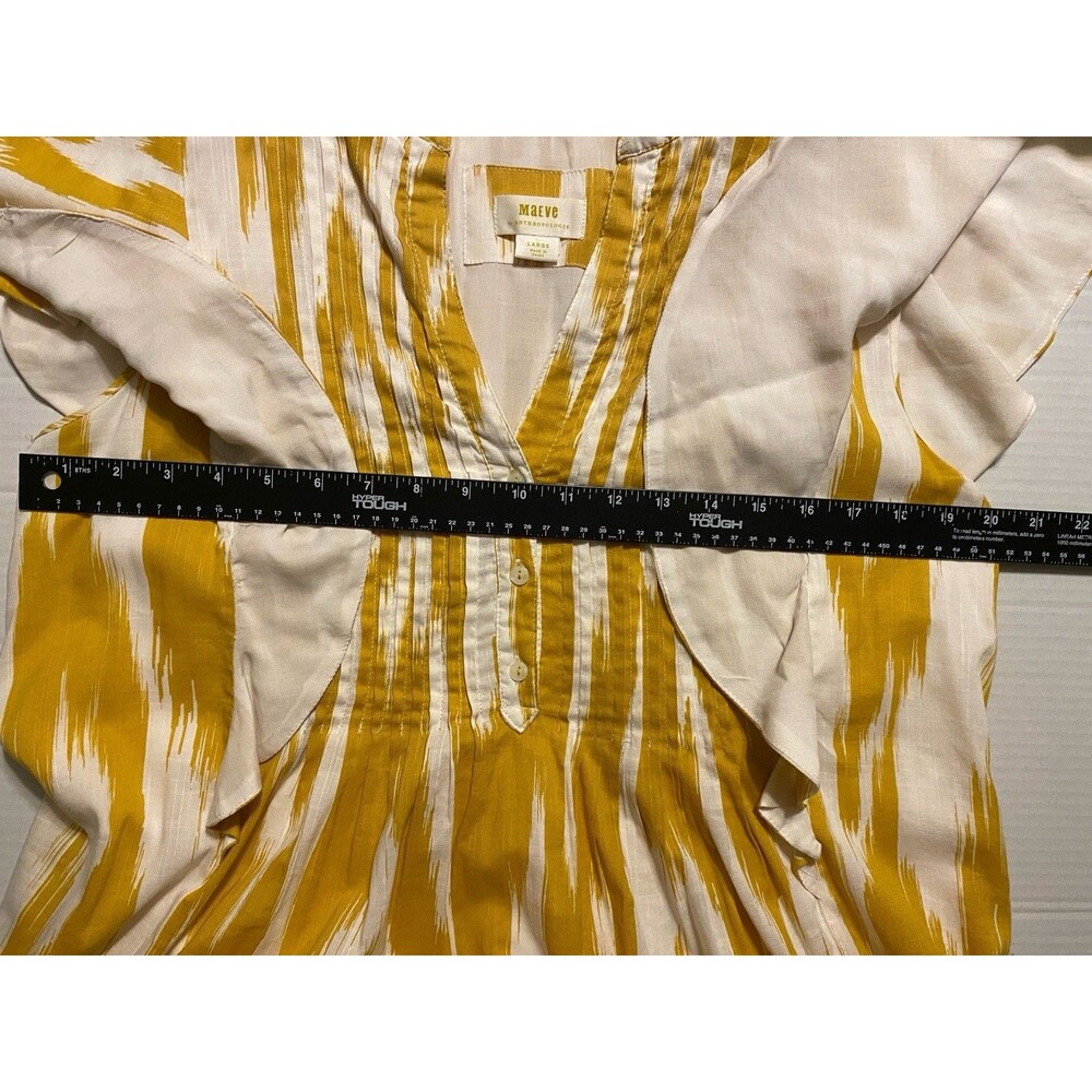 Anthropologie Maeve Cassandra Pintuck Yellow Flutter Sleeve Maxi Dress Large - Picture 15 of 16